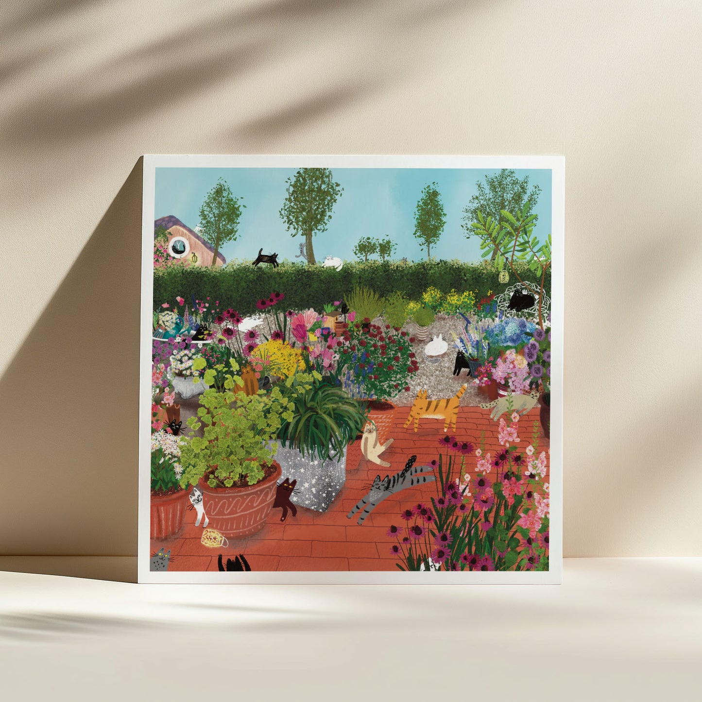 Cats in a Container Garden Unframed Art Print