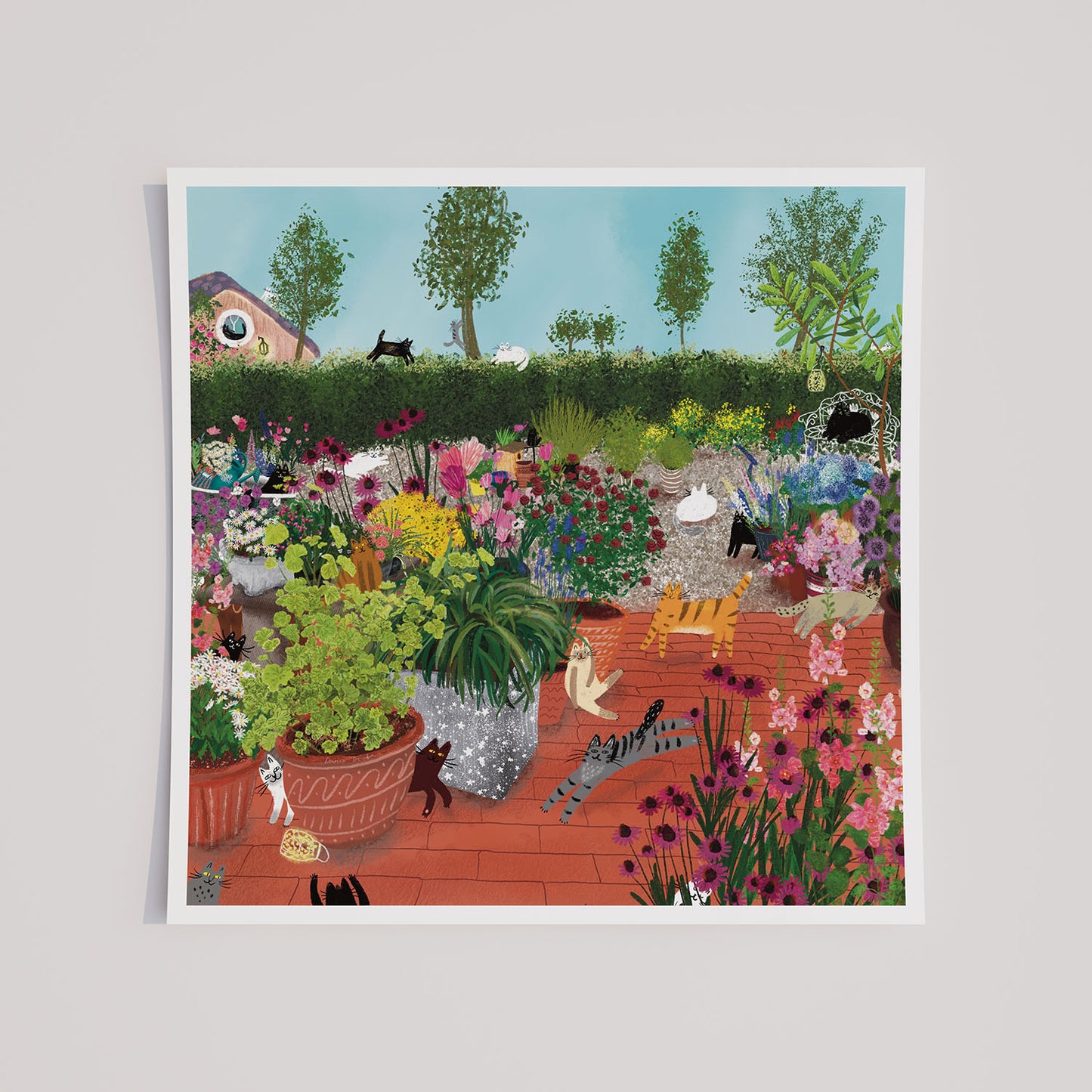 Cats in a Container Garden Unframed Art Print