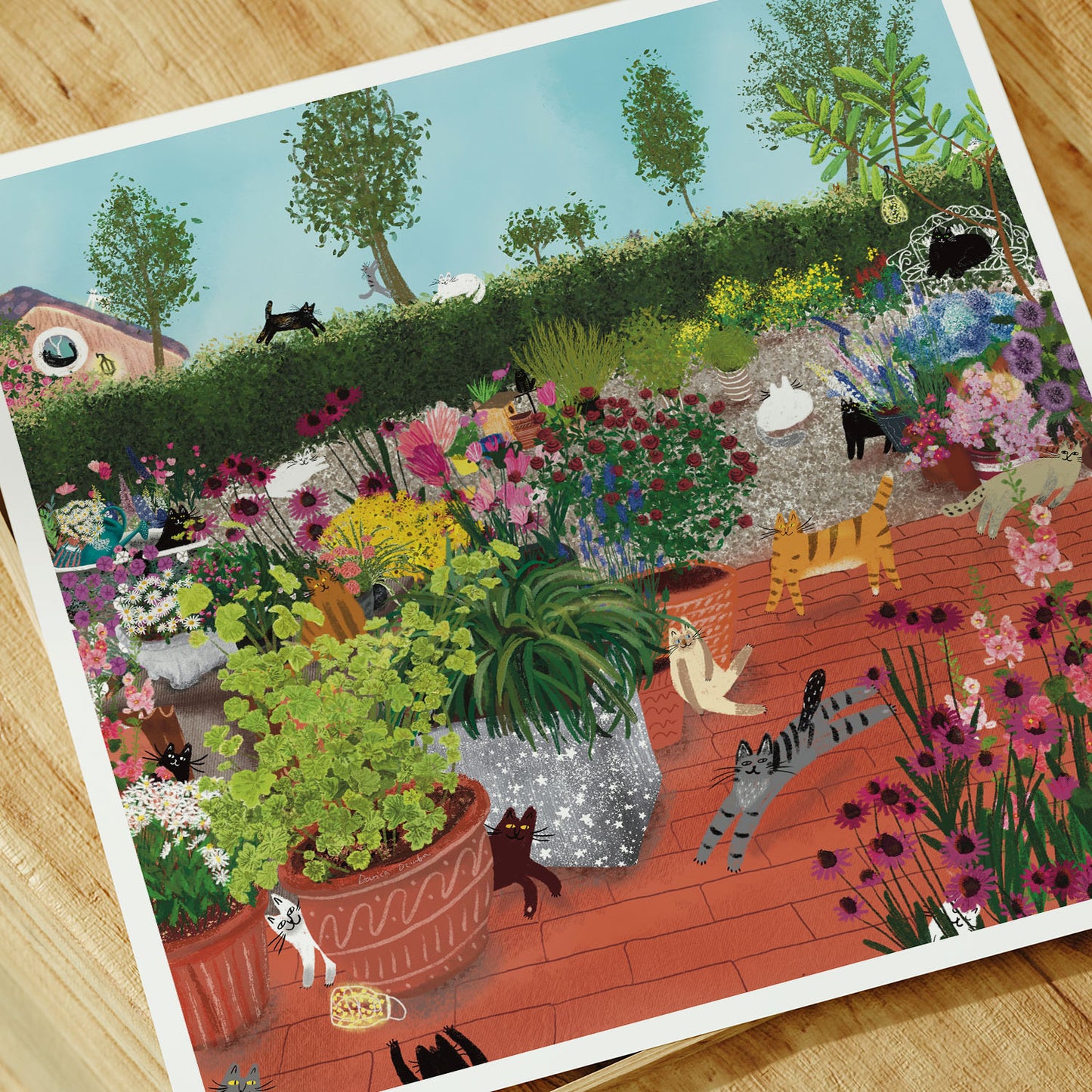 Cats in a Container Garden Unframed Art Print