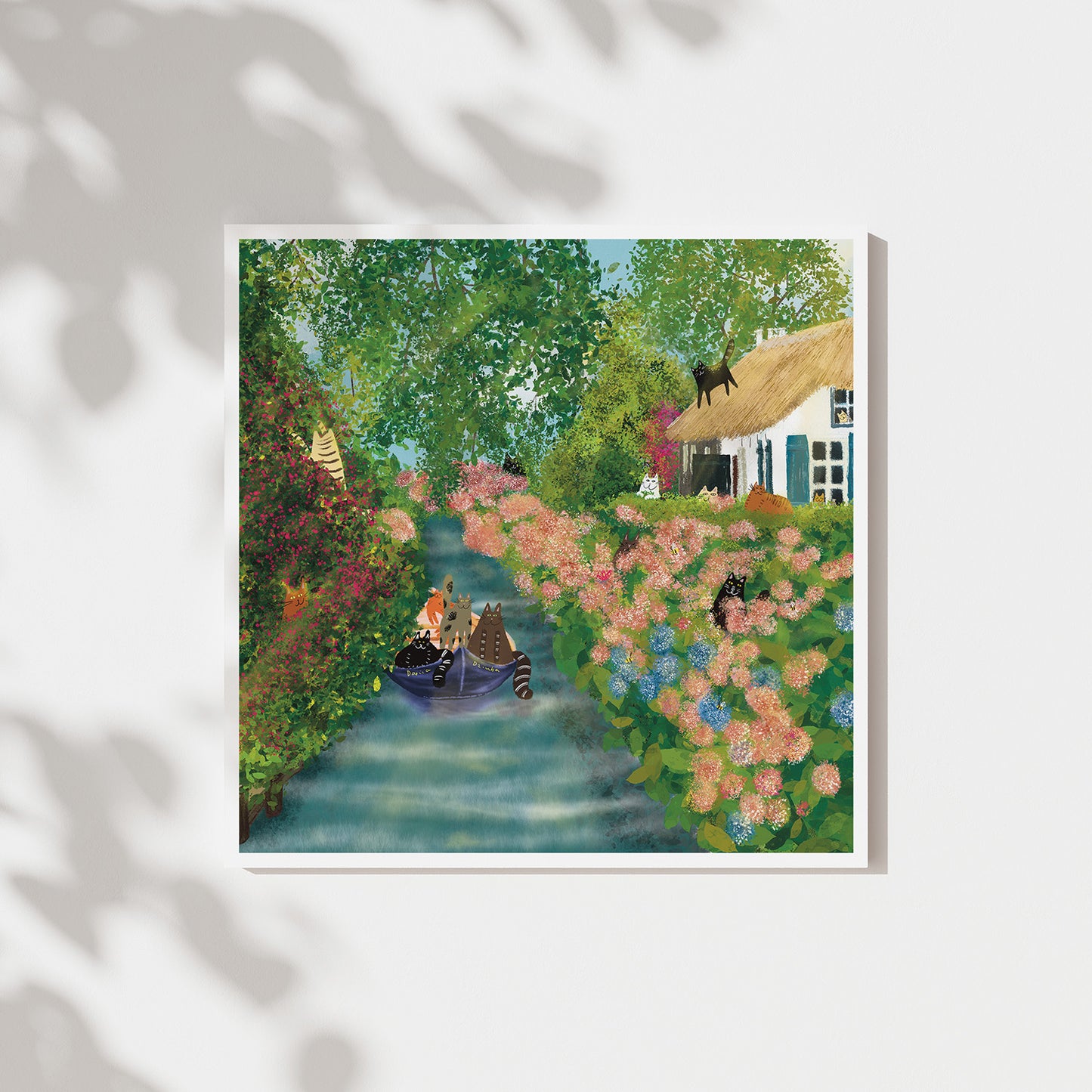 Cats on a Canal in a Cozy Village Unframed Art Print