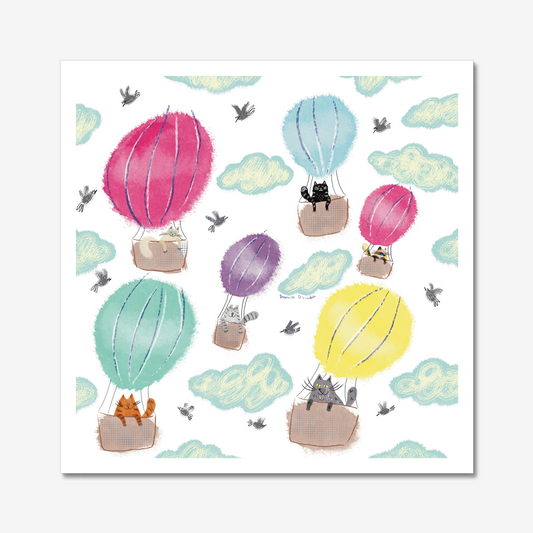 Cat art print: Cats in hot air balloons