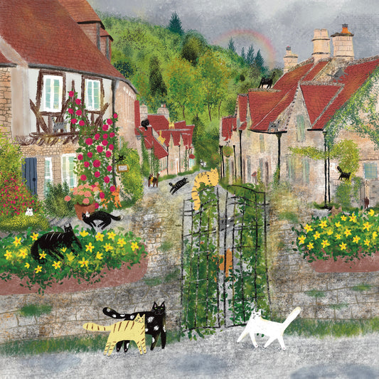 Cat art print: Cats in an ancient town