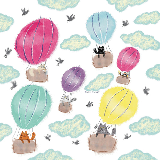 Cat art print: Cats in hot air balloons