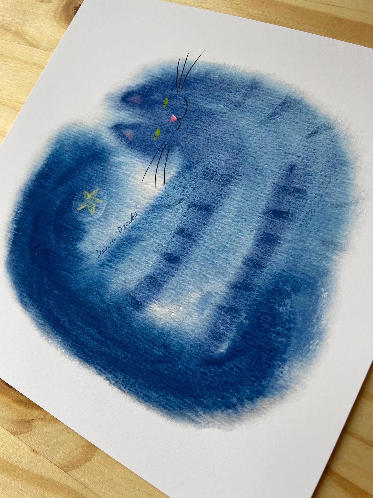 Cat art print: Cat and star illustration