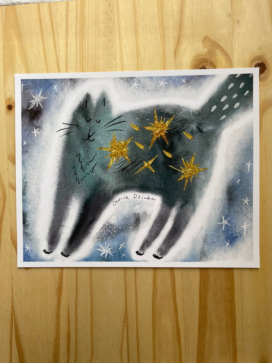 Cat print: Sweet dreams kitty print/ cute cat illustration/ painting/ giclee unframed on paper 8.5x10.5"