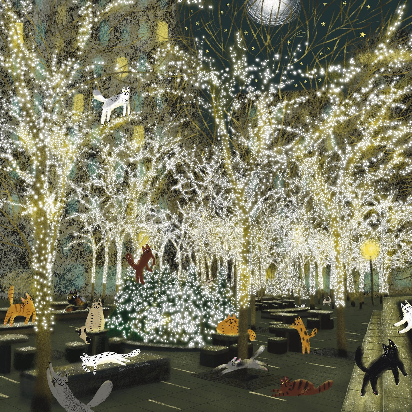 Cat art print: New York lights