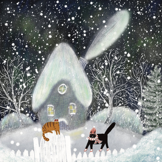 Cat art print: Near winter cottage