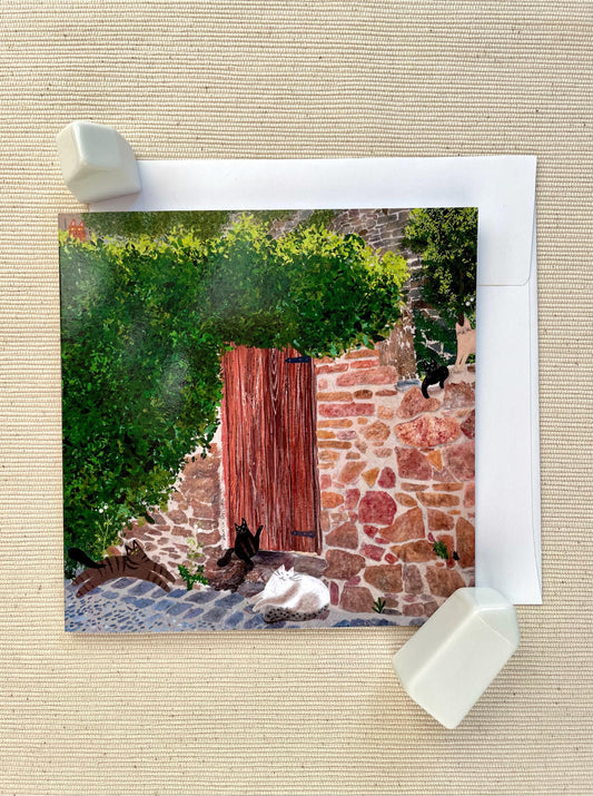 Secret Garden Cats - Enchanting Feline Hideaway Greeting Card, 5x5" (12.7x12.7 cm)