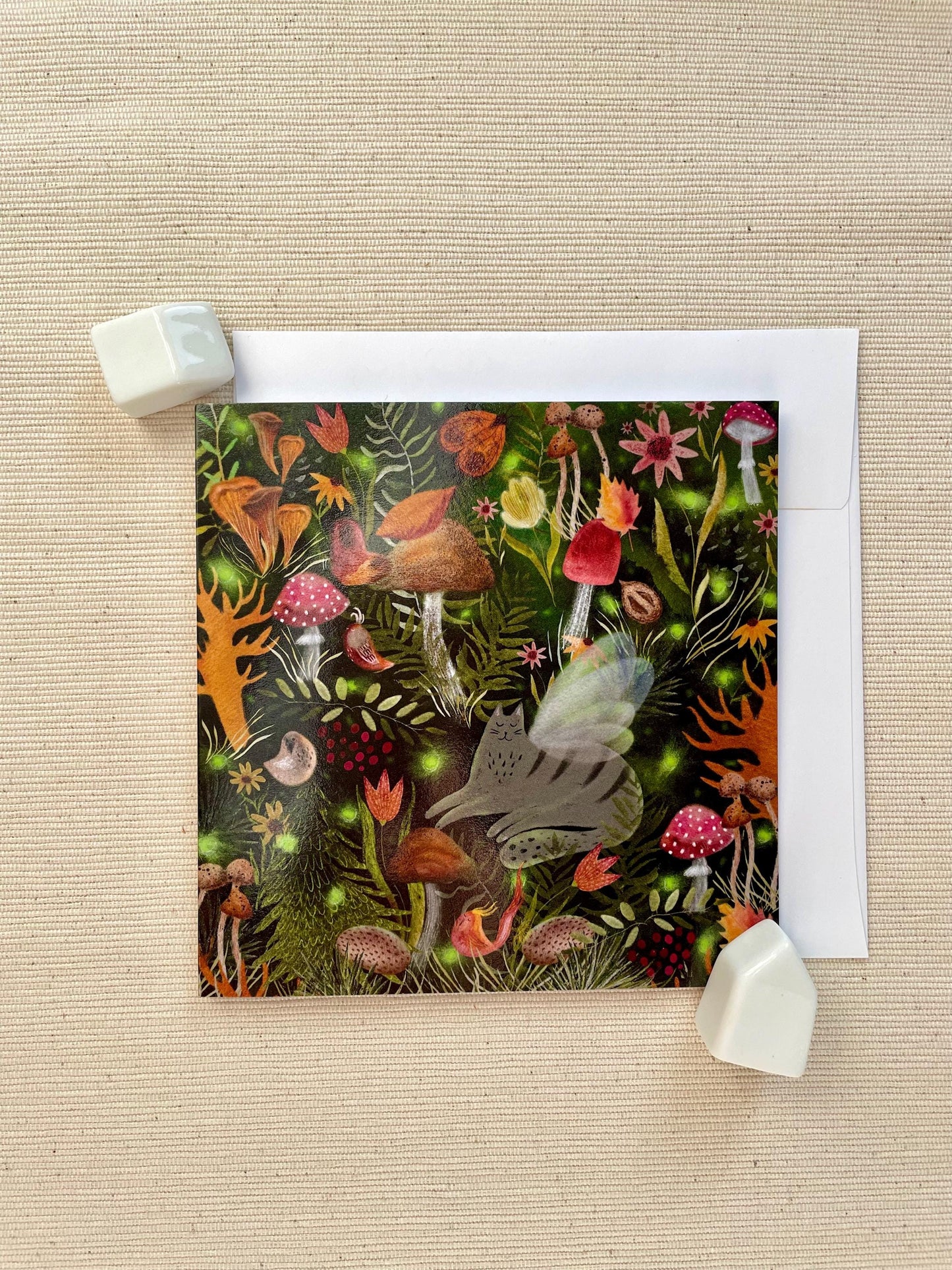 Enchanted Forest Cat 5x5 Greeting Card – Magical Cat-Themed Blank Card with Envelope, Perfect for Cat Lovers and Fantasy Fans