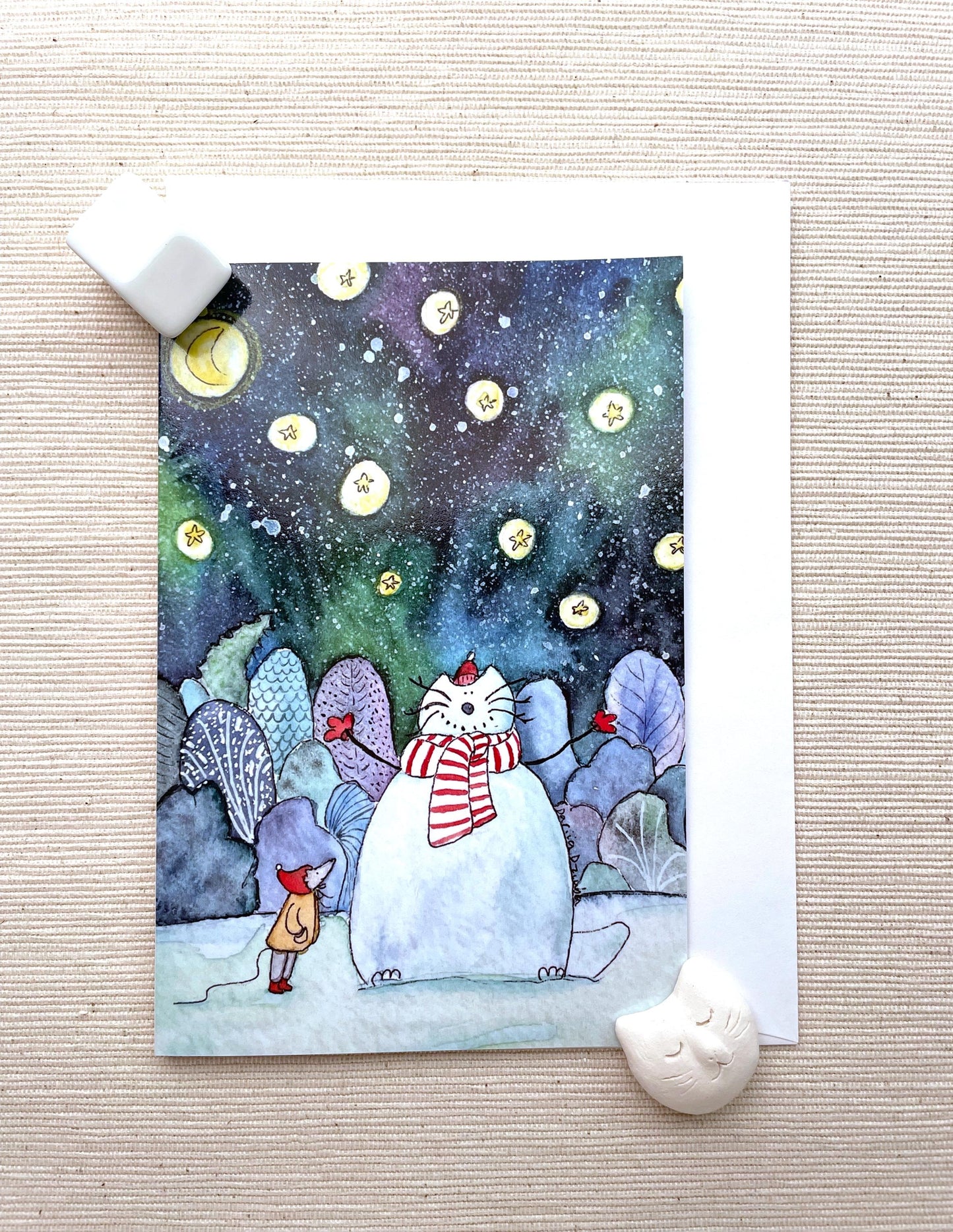 Winter Magic Cat Greeting Card (4"x6") with Envelope - Adorable Snowy Scene, Blank Inside for Holiday Wishes