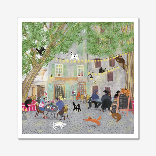 Cats in Restaurant in France Unframed Art Print