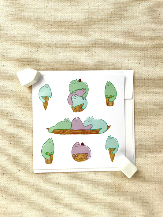 Scoops of Purr-fection - Gelato Cats Greeting Card, 5x5" (12.7x12.7 cm) - Greeting Card for Any Occasion