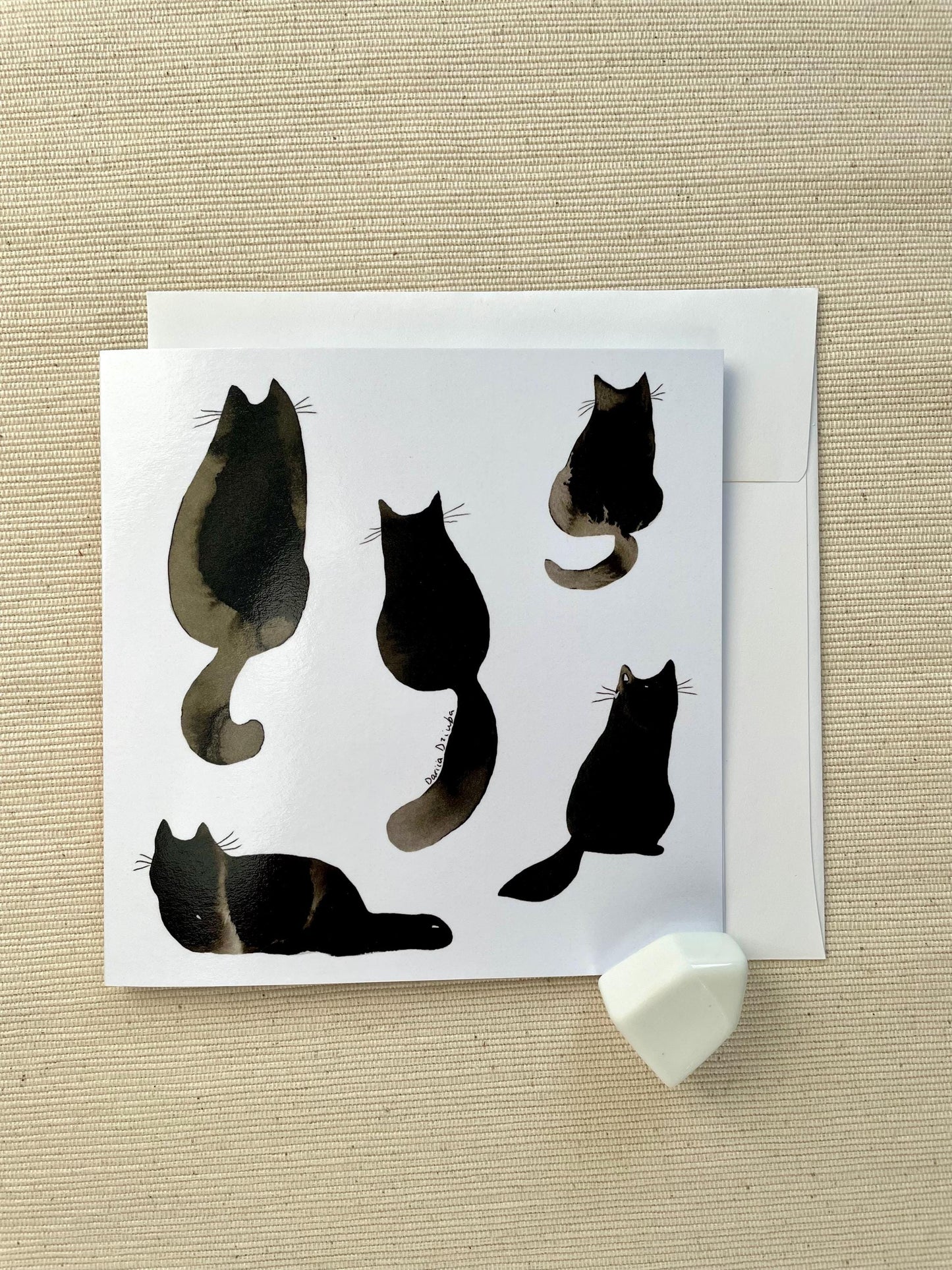 Ink Cats 5x5 Greeting Card – Elegant Black Ink Cat Silhouettes, Blank Card for Any Occasion with Envelope Included