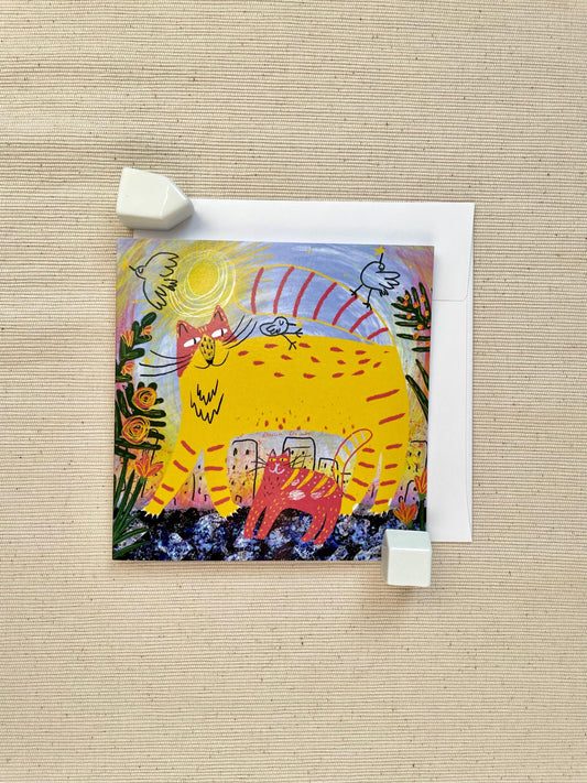 Sunshine Cats 5x5 Greeting Card – Vibrant Cat-Themed Blank Card with Envelope, Purrfect for Cat Lovers and Bright Days