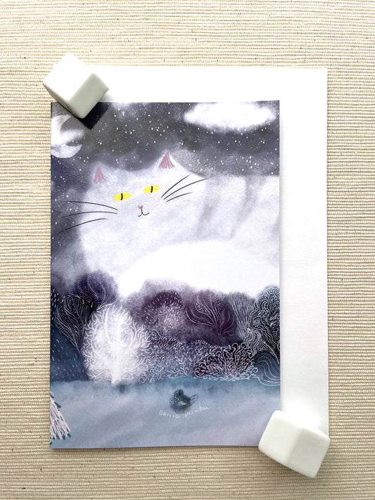 Enchanted Forest Cat Greeting Card (4"x6") with Envelope - Mystical Winter Scene, Blank Inside, Perfect for Cat Lovers and Dreamers