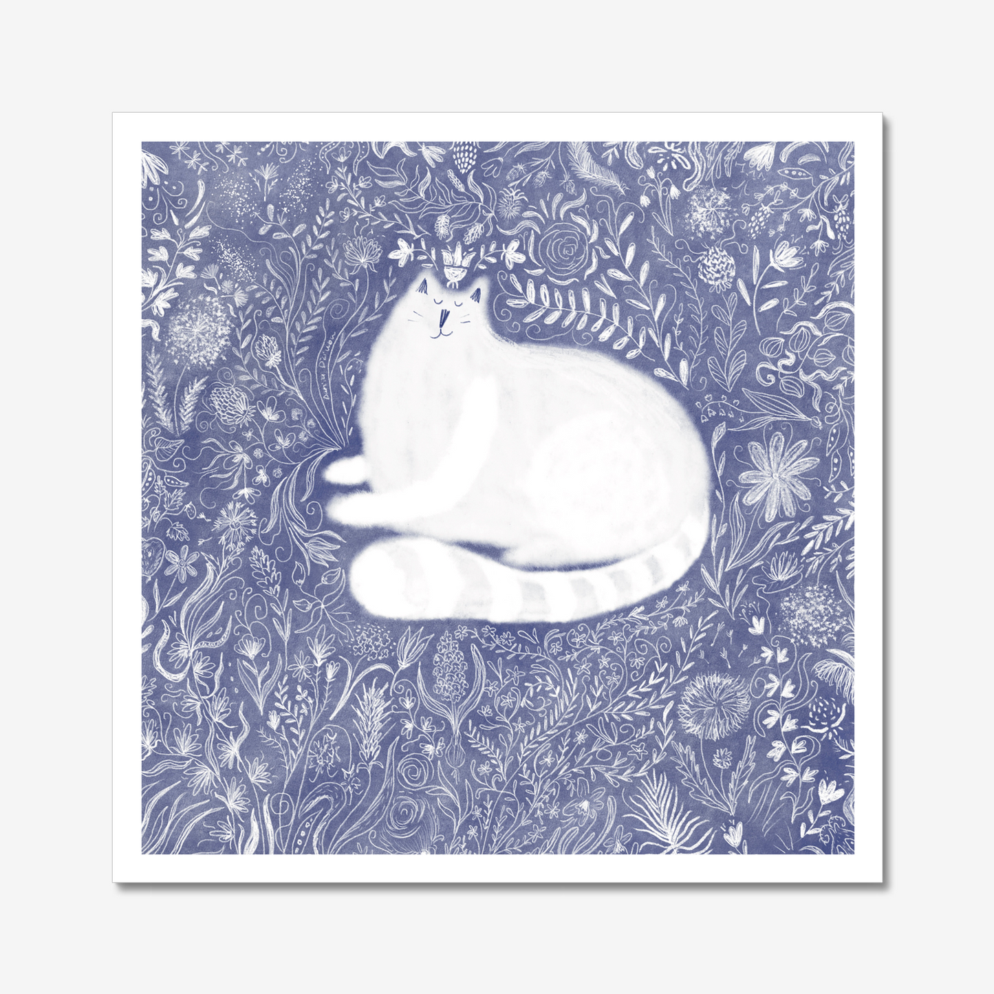 Cat art print: Cat in doodled flowers