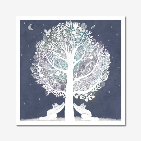 Cat art print: Doodled tree