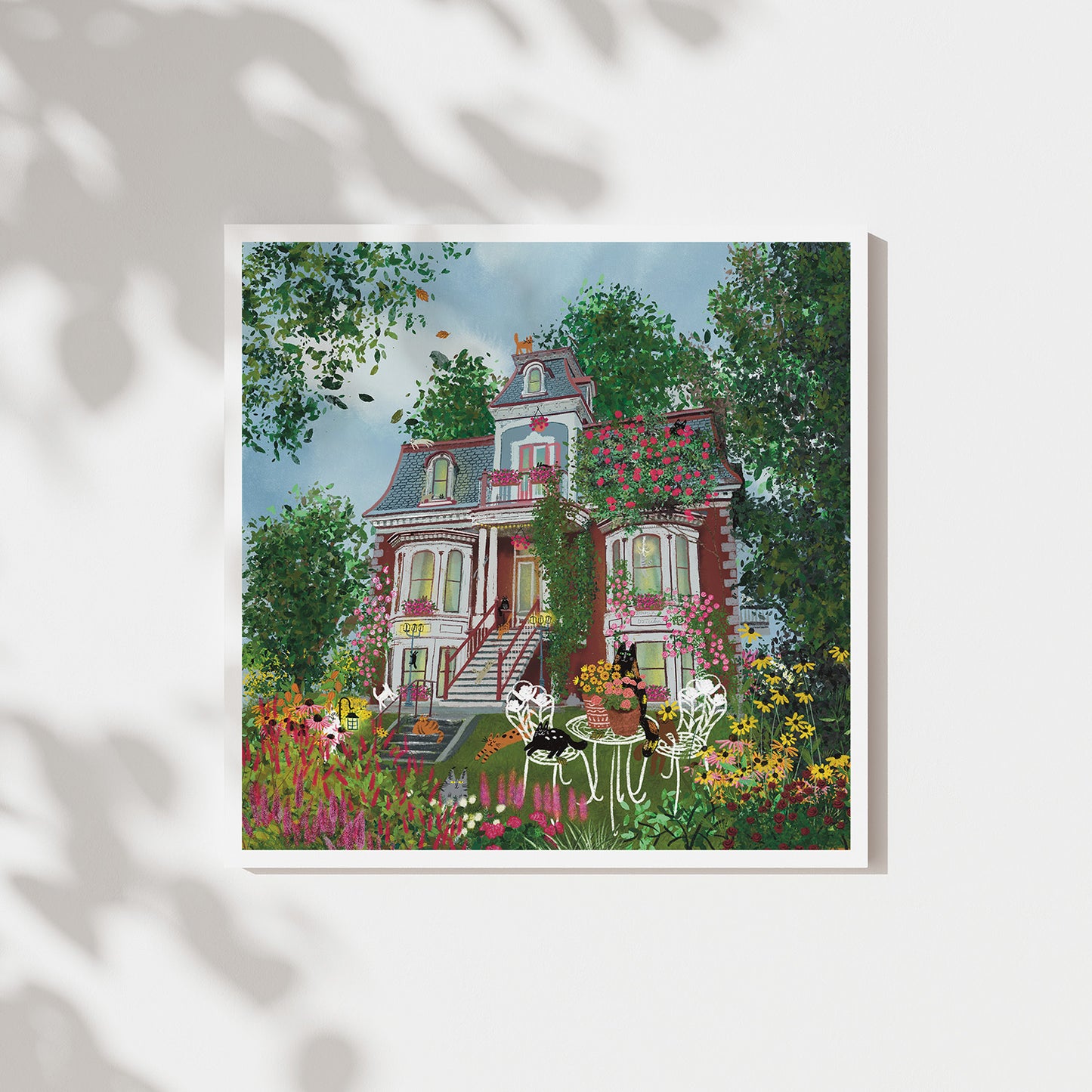 Cats at a Montreal Victorian Mansion in Blooms Unframed Art Print