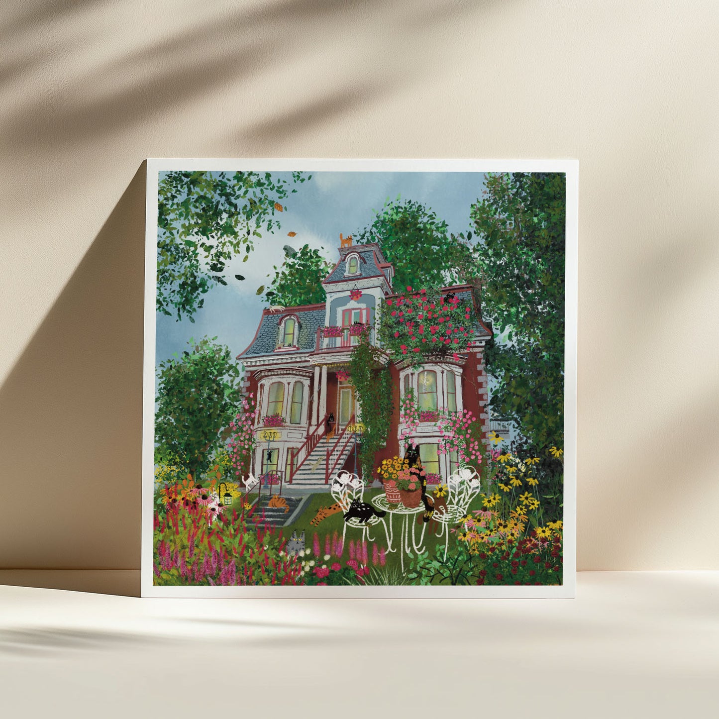 Cats at a Montreal Victorian Mansion in Blooms Unframed Art Print