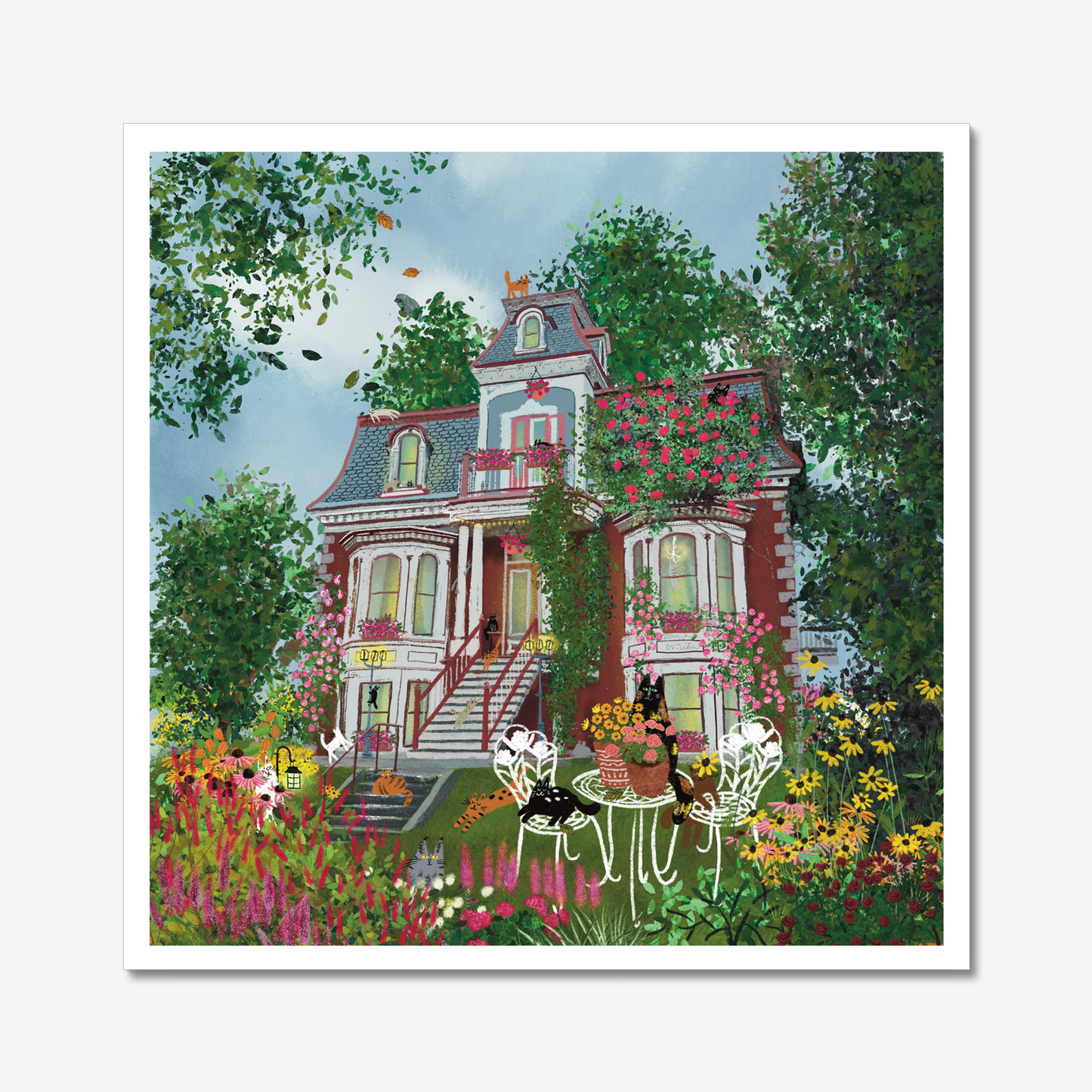 Cats at a Montreal Victorian Mansion in Blooms Unframed Art Print