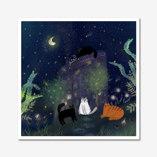 Cats Playing with Stars Unframed Art Print