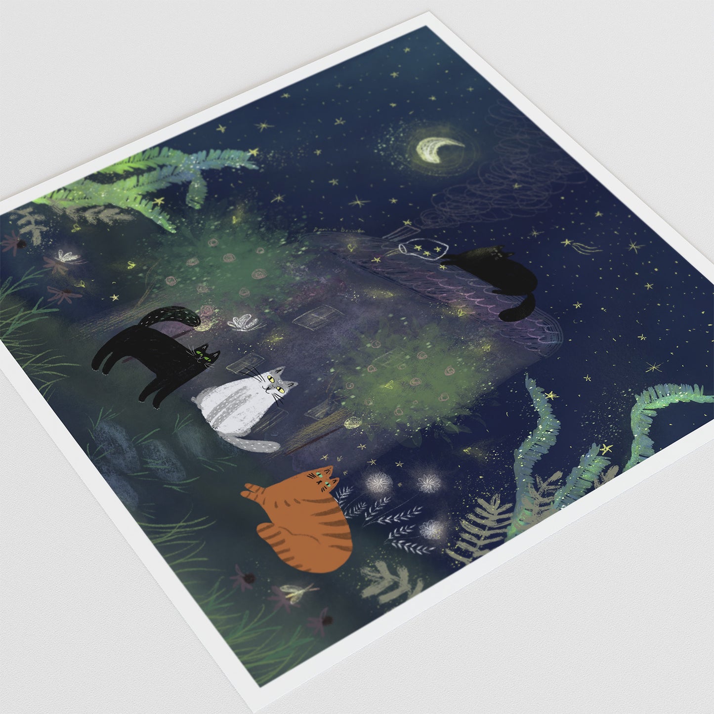 Cats Playing with Stars Unframed Art Print