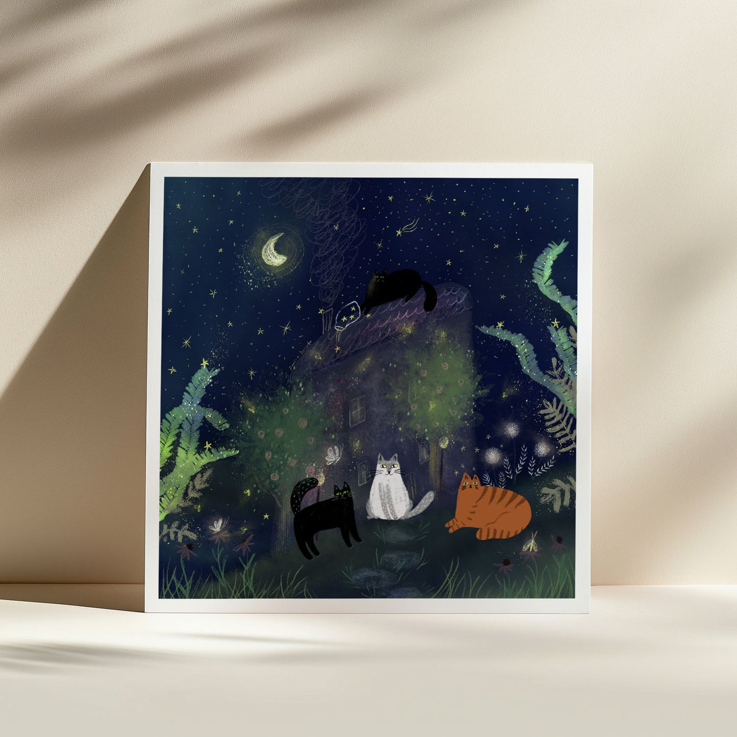 Cats Playing with Stars Unframed Art Print