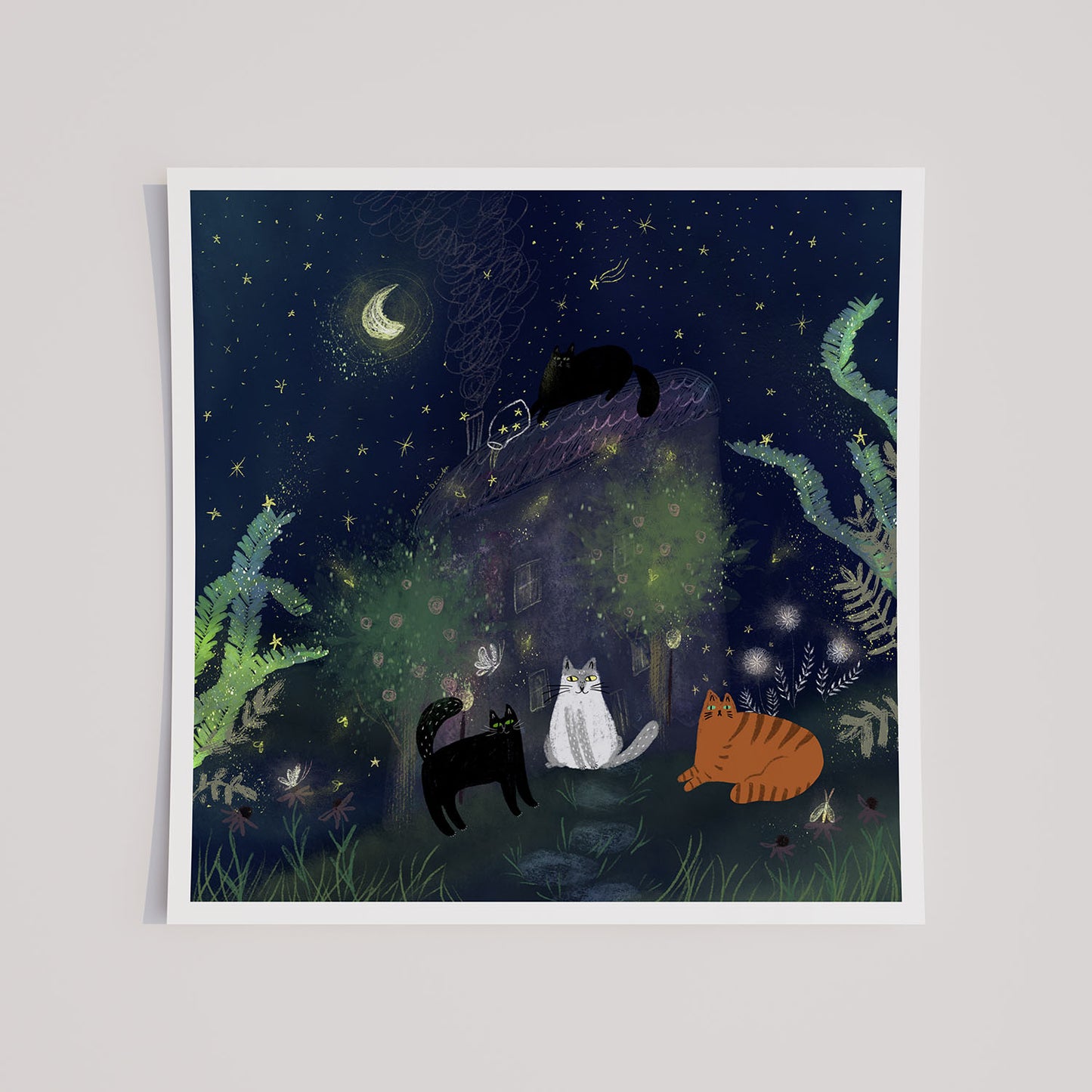 Cats Playing with Stars Unframed Art Print