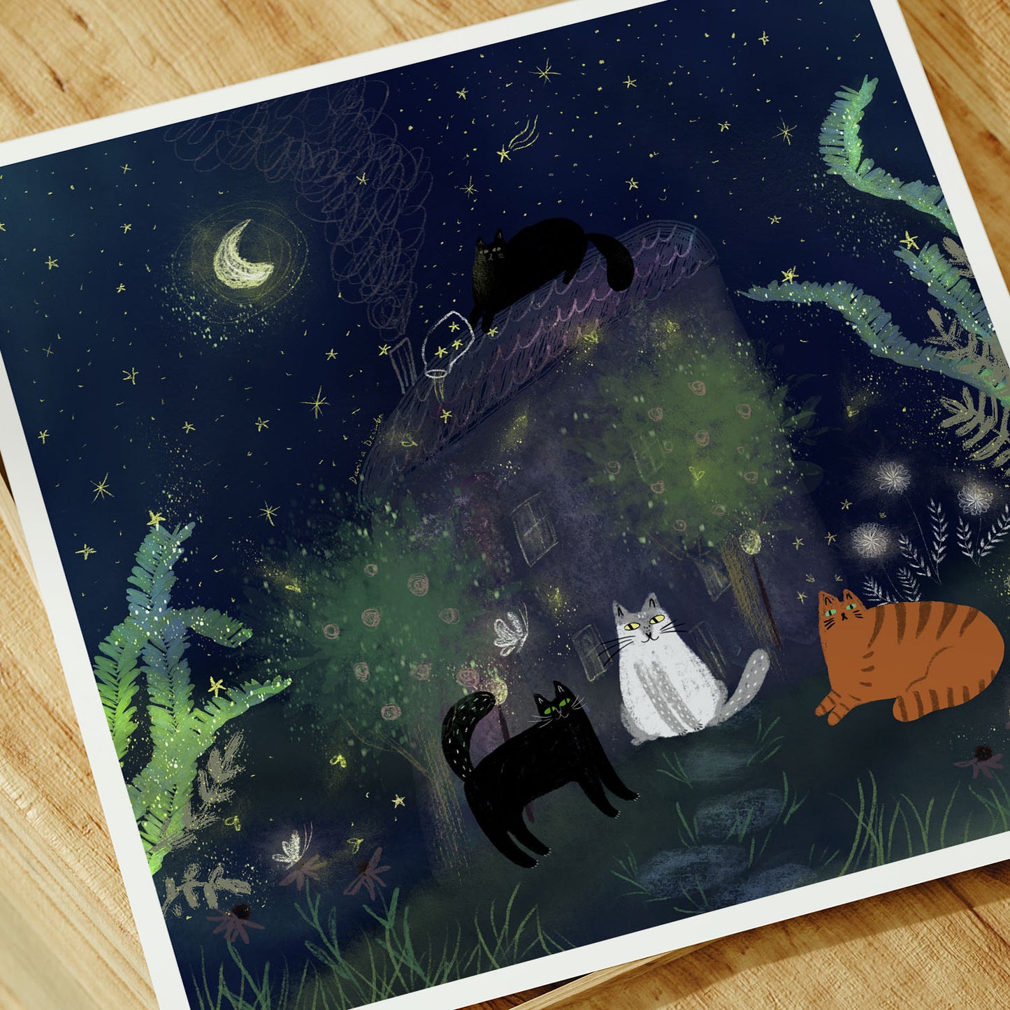 Cats Playing with Stars Unframed Art Print