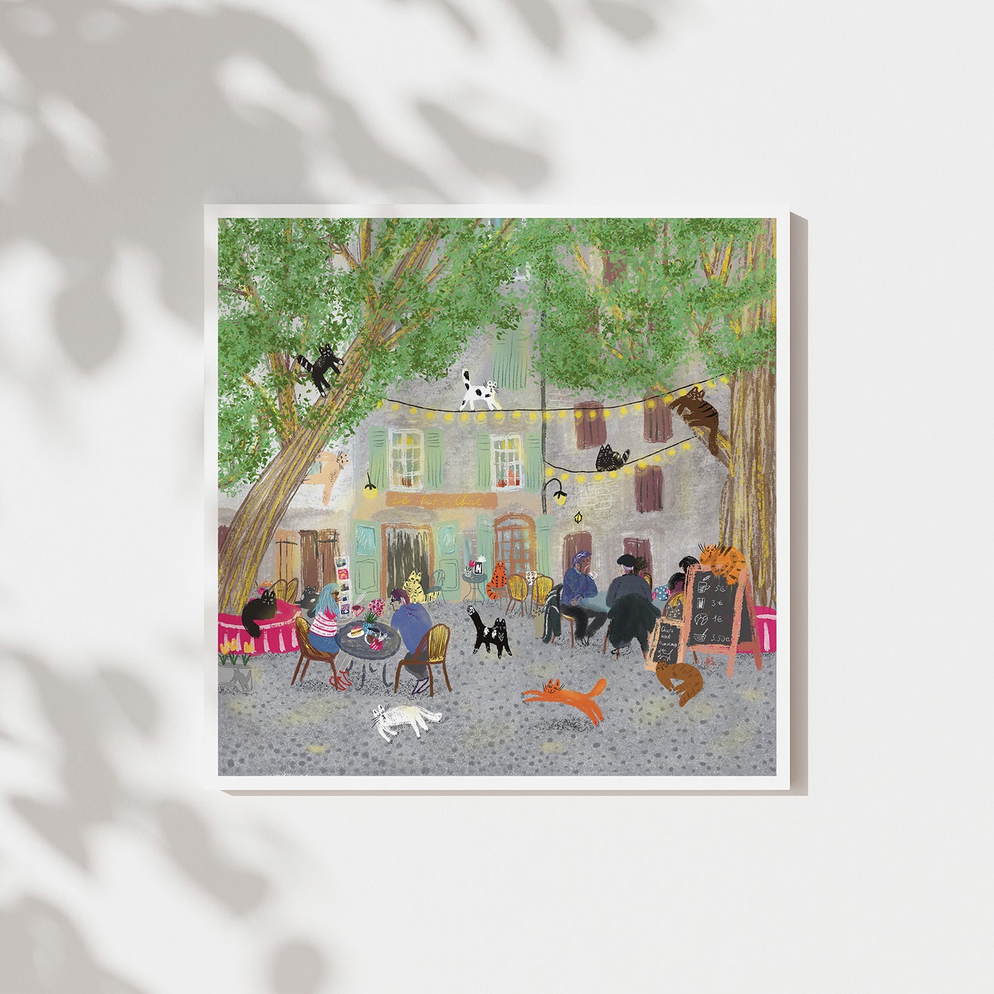 Cats in Restaurant in France Unframed Art Print