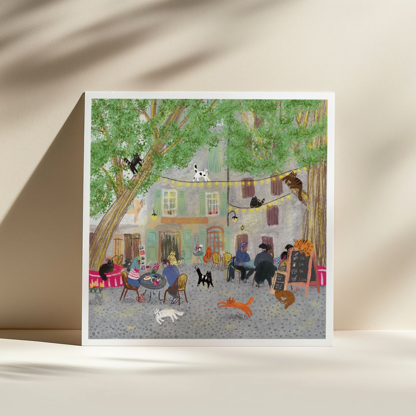 Cats in Restaurant in France Unframed Art Print