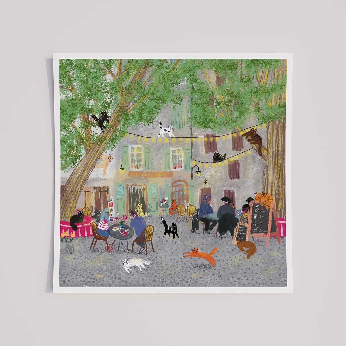 Cats in Restaurant in France Unframed Art Print