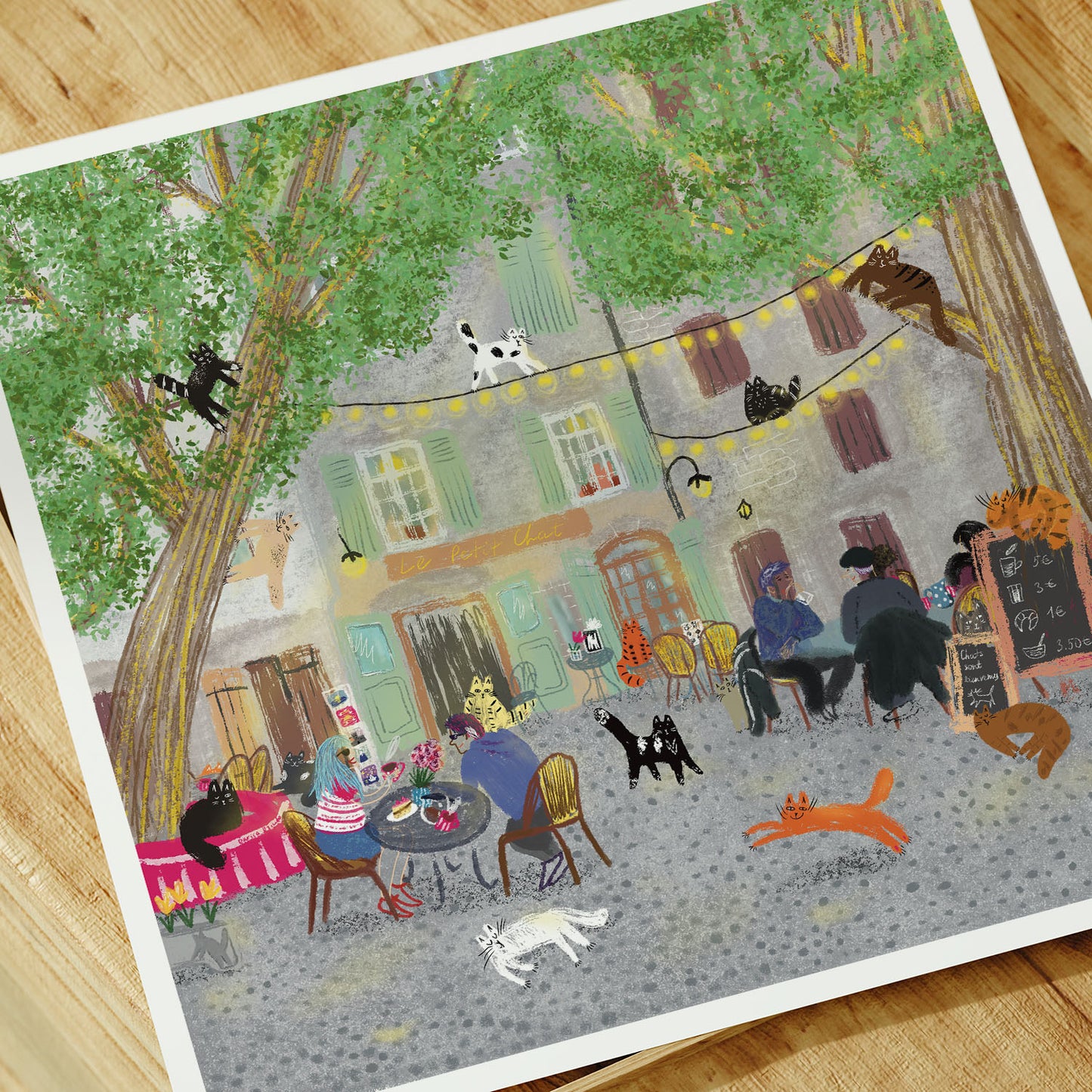 Cats in Restaurant in France Unframed Art Print