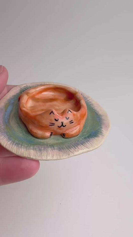 Cat on a Rug/ Handmade Ceramic Cat Trinket Dish