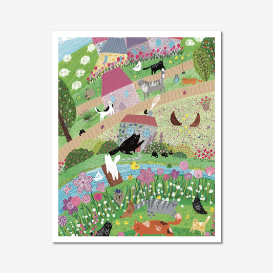 Crazy Cat Village Unframed Art Print