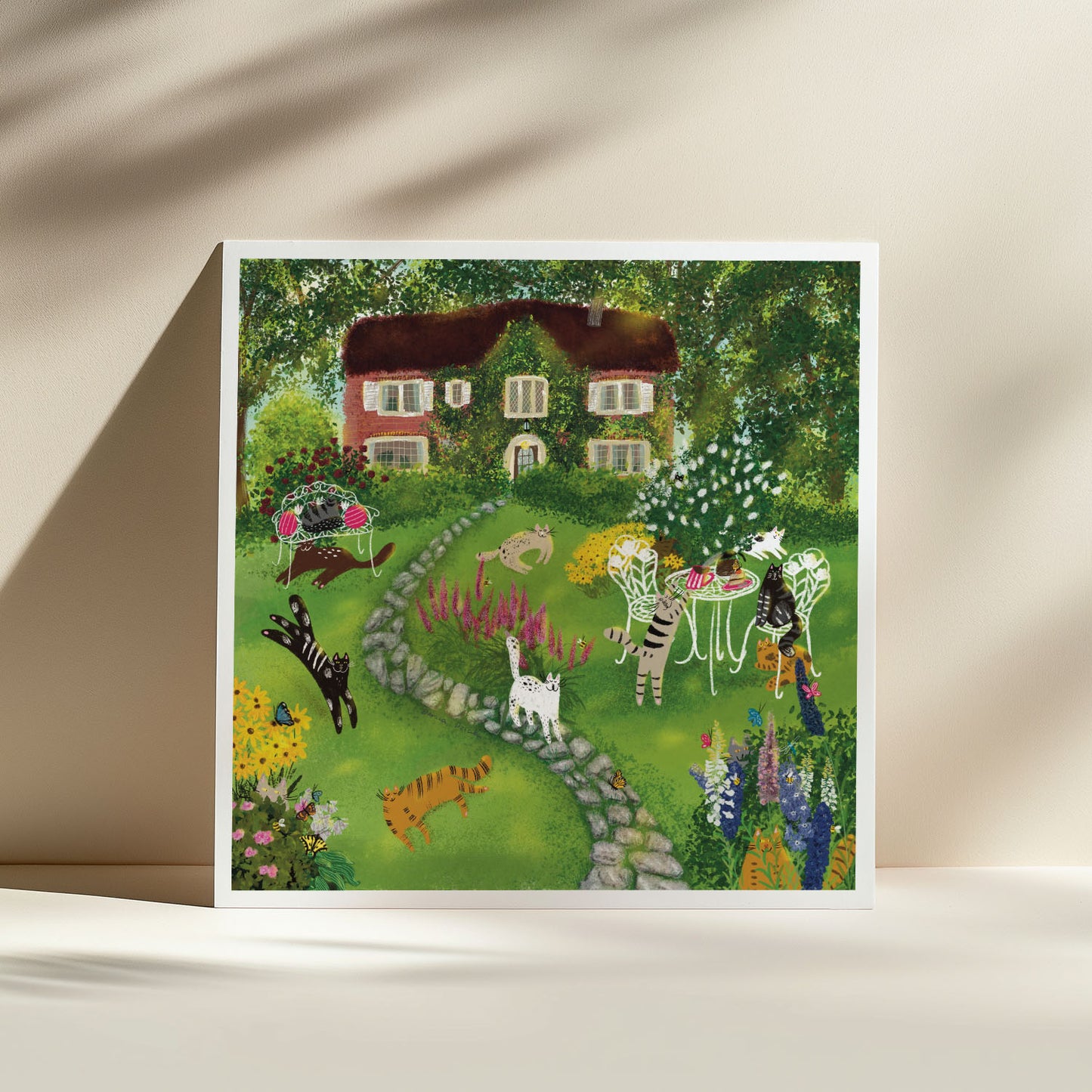 Cats Celebrating Summer At the Front Yard Unframed Print