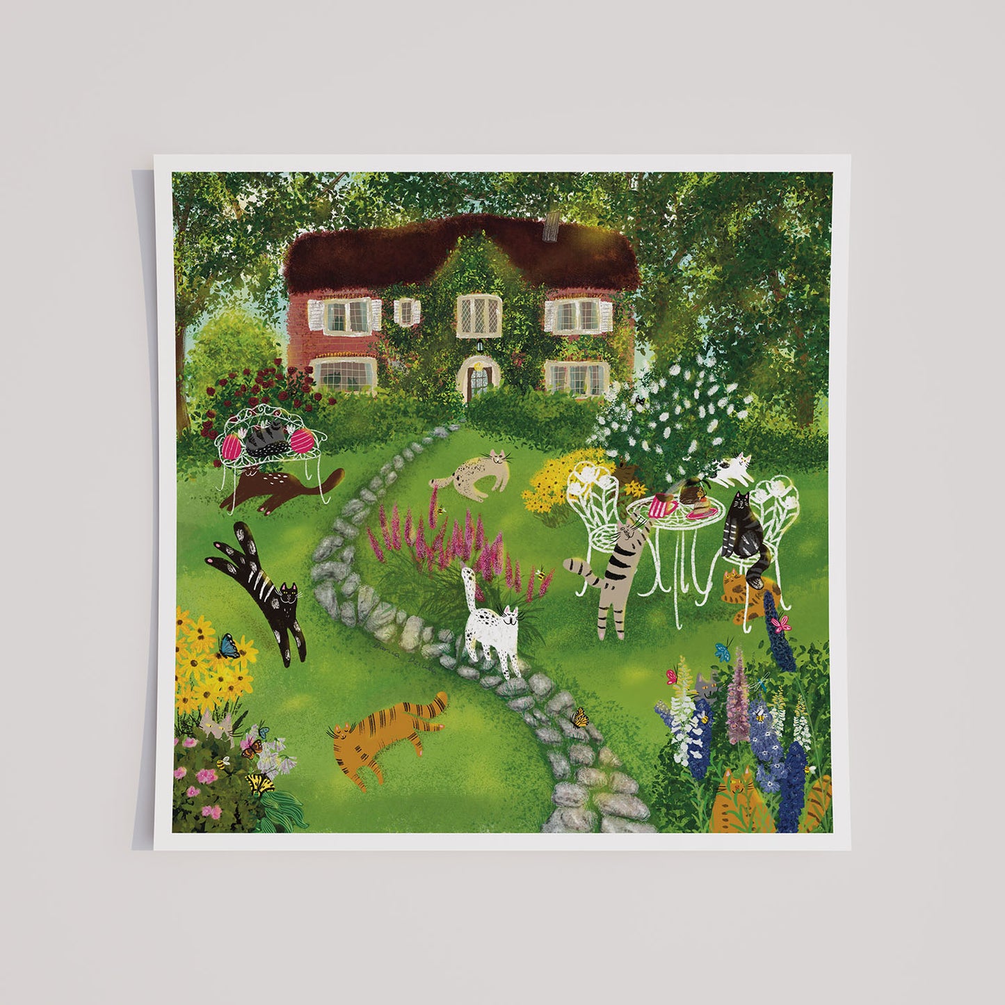 Cats Celebrating Summer At the Front Yard Unframed Print