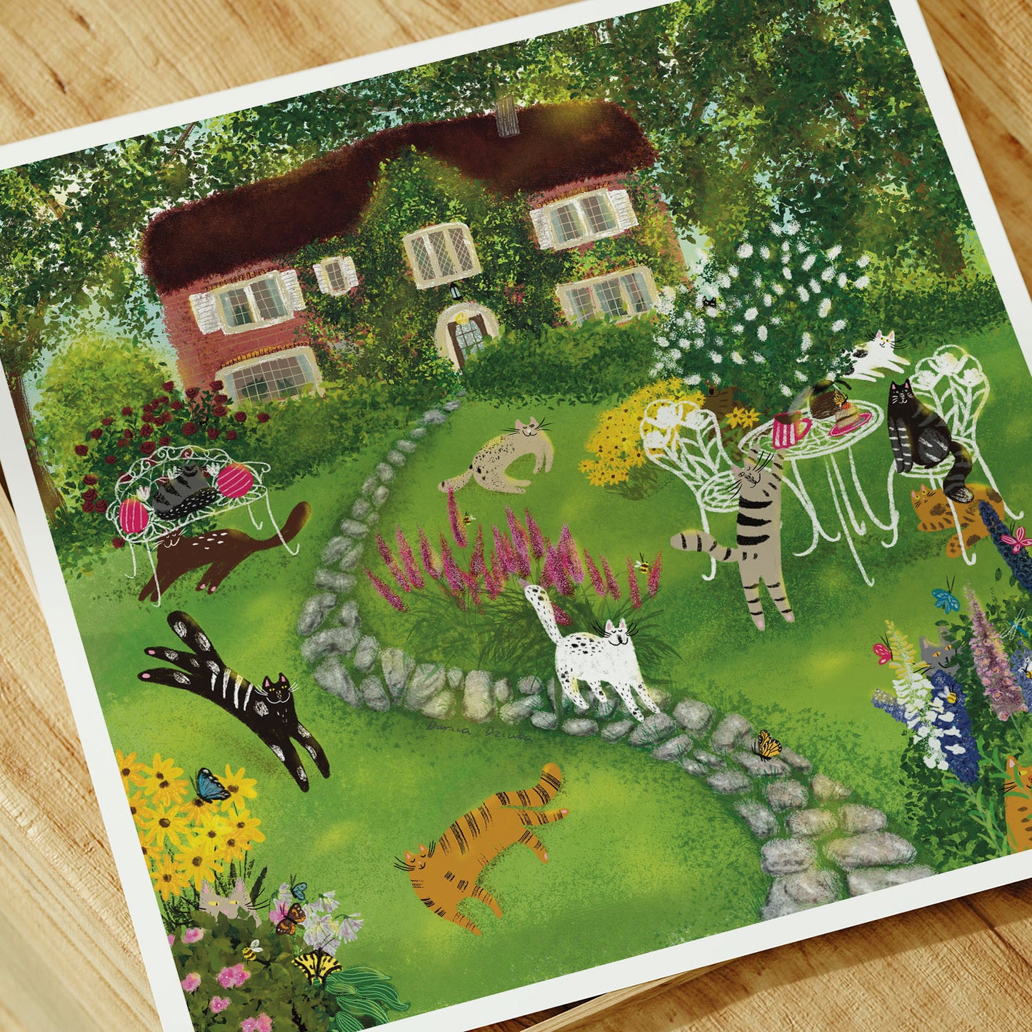 Cats Celebrating Summer At the Front Yard Unframed Print