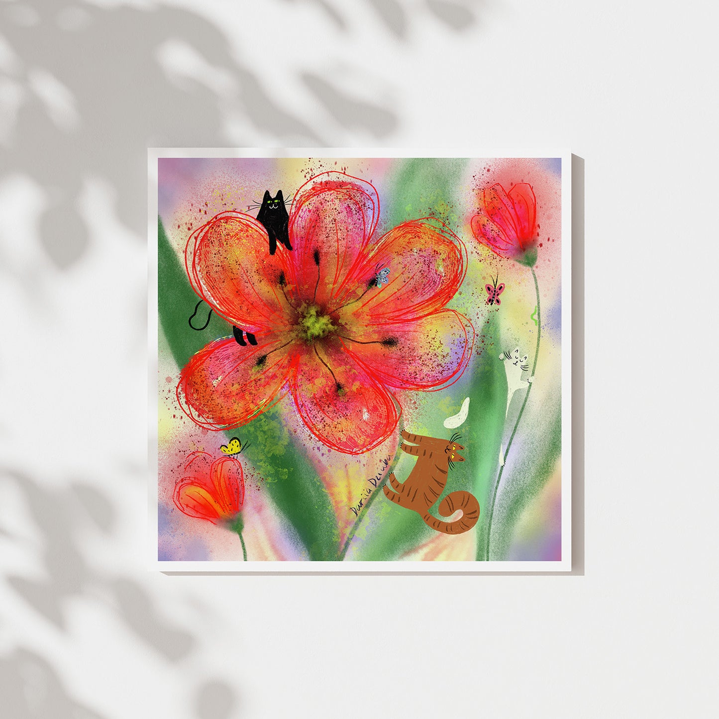 Cats Among Tulips Unframed Art Print