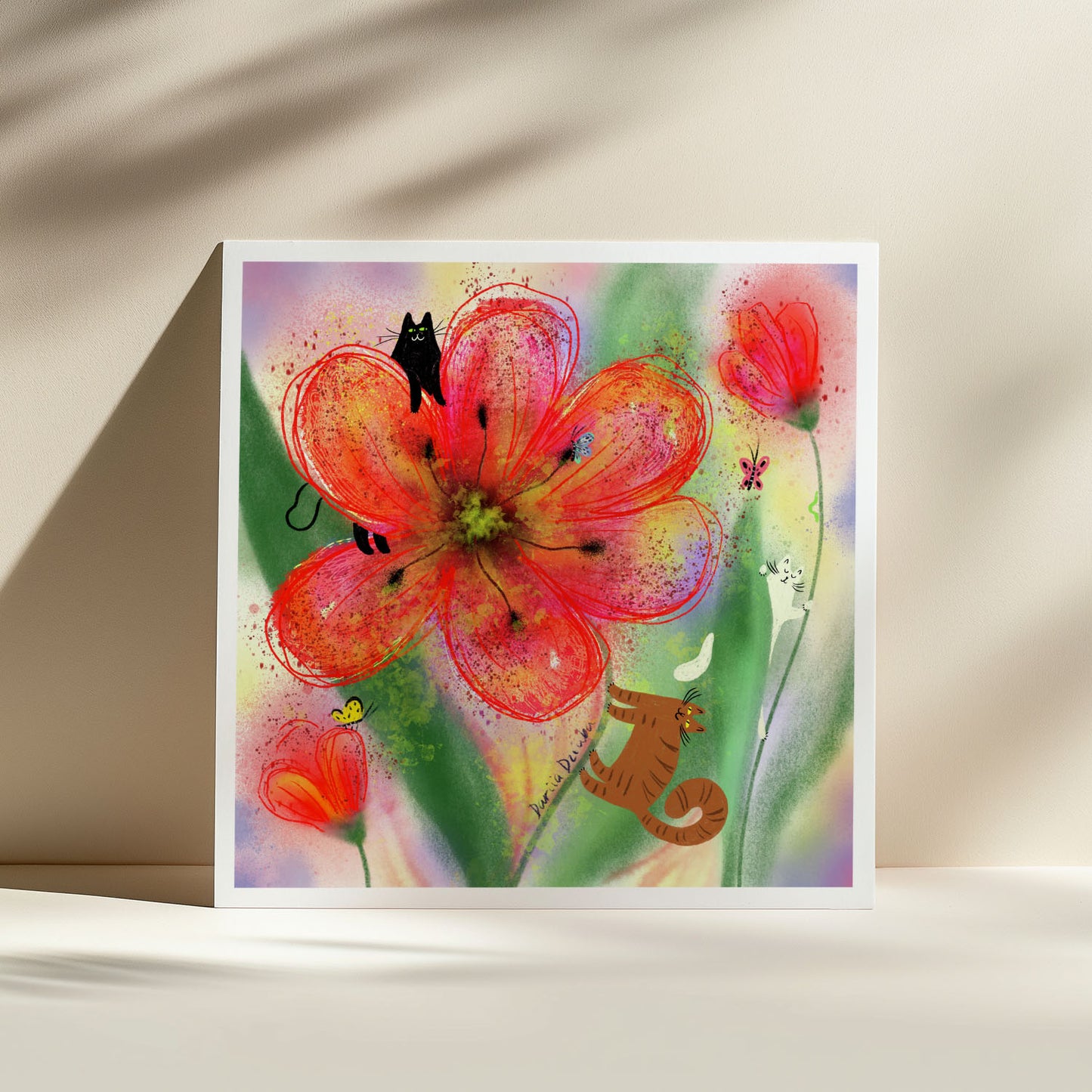 Cats Among Tulips Unframed Art Print