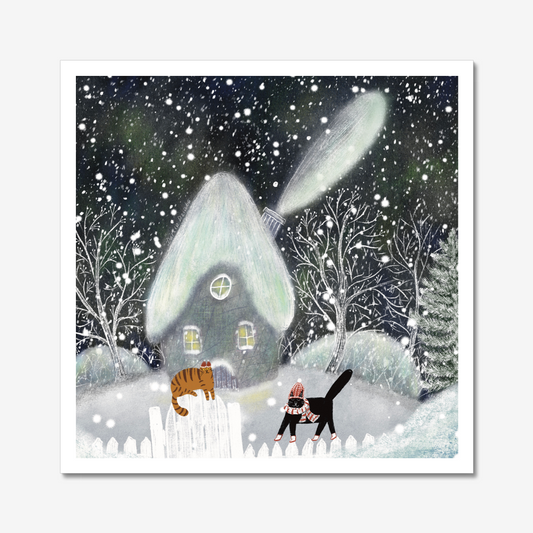 Cat art print: Near winter cottage