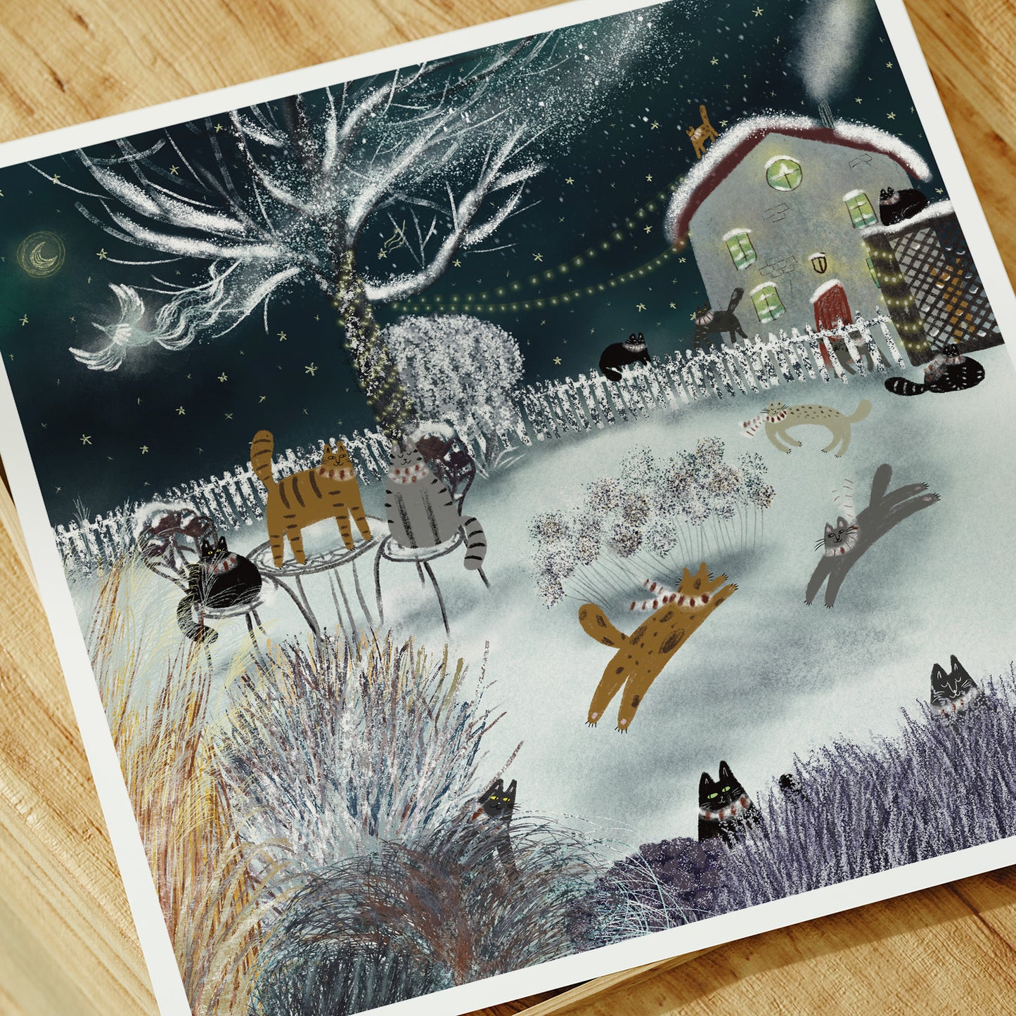 Unframed Art Print: Winter Night Cats