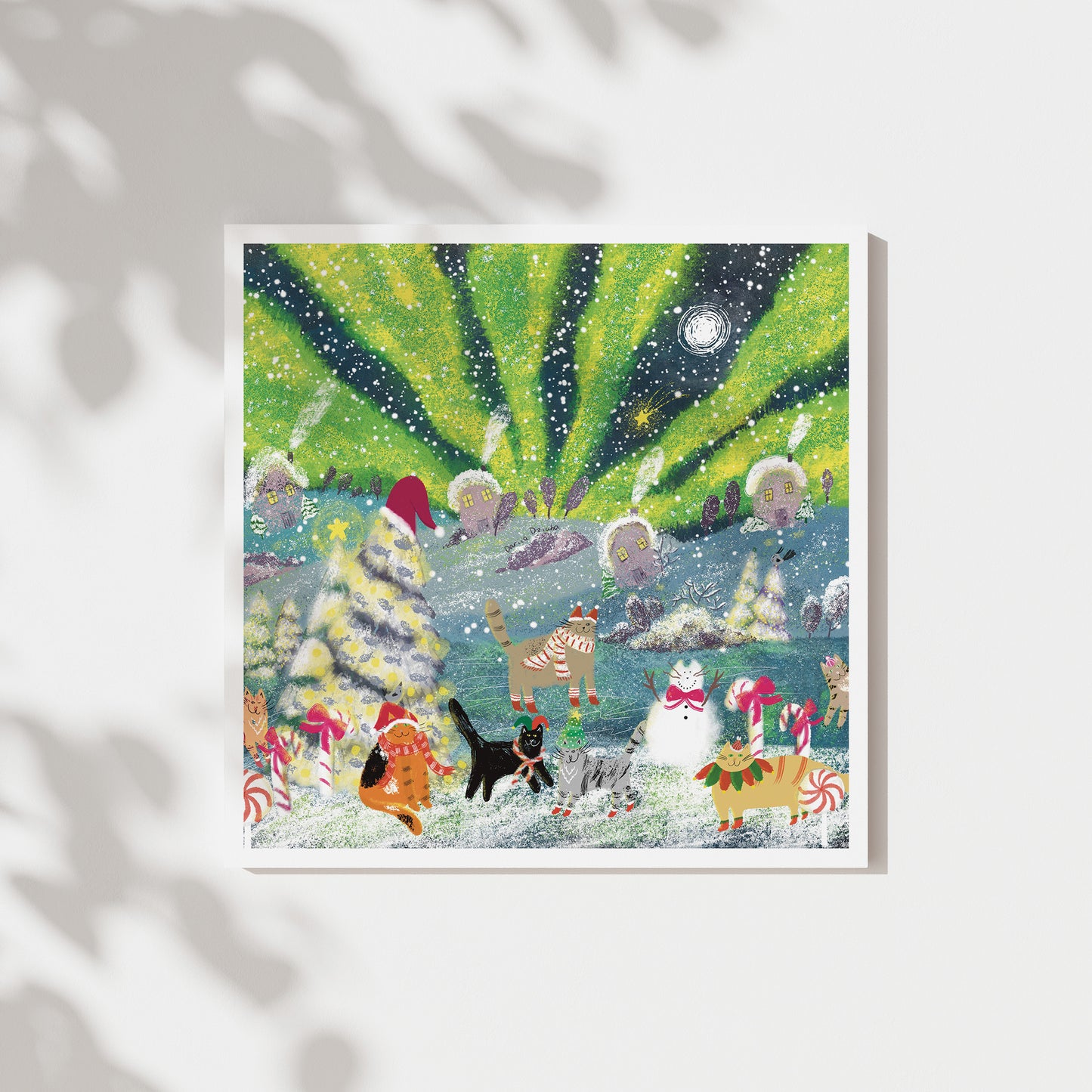 Unframed Art Print: Festive Winter Cats