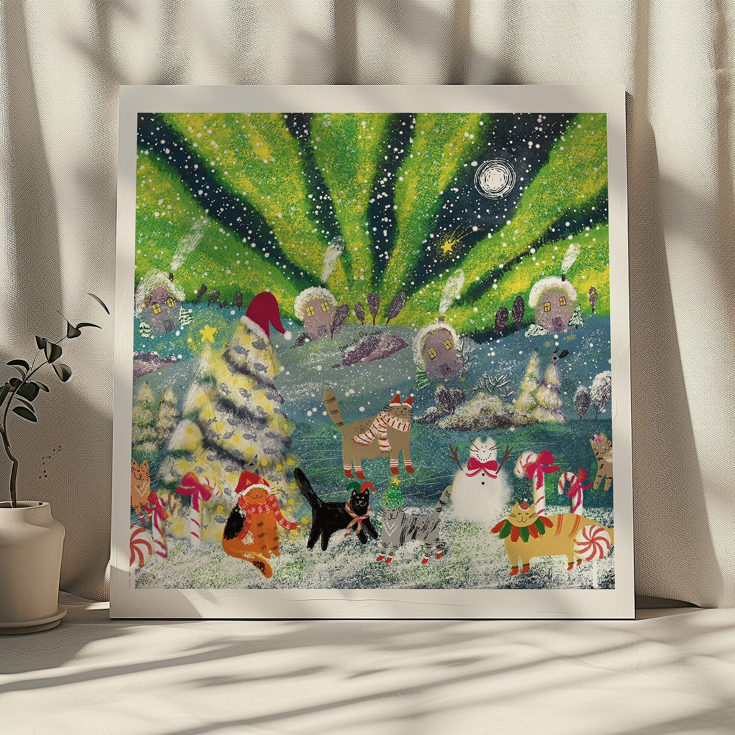 Unframed Art Print: Festive Winter Cats