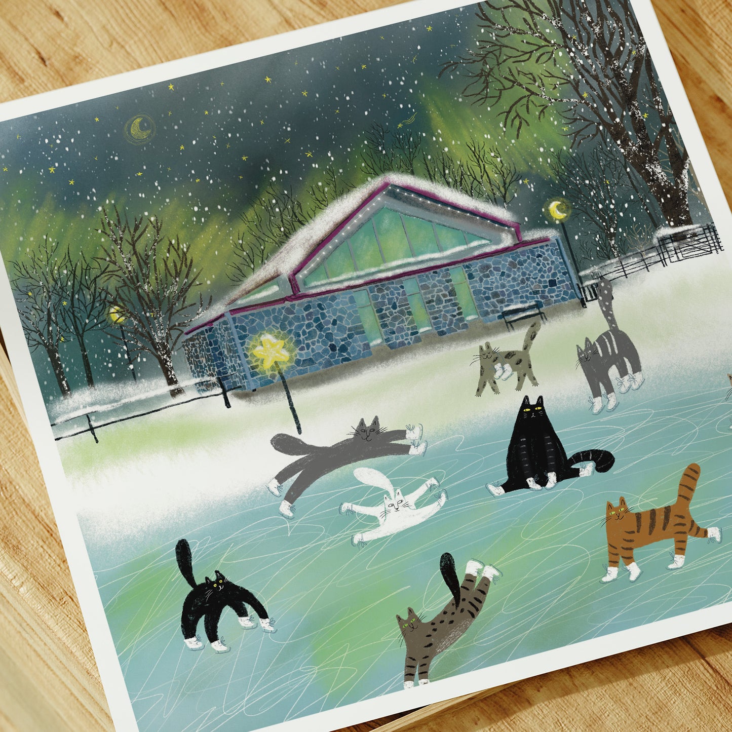 Unframed Art Print: Ice Skating Cats