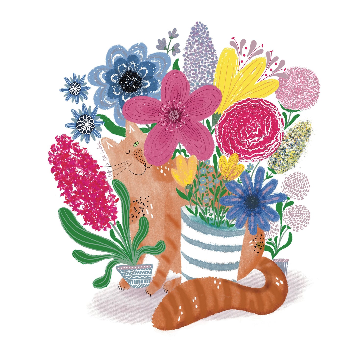 Sticker: Chat roux et fleurs