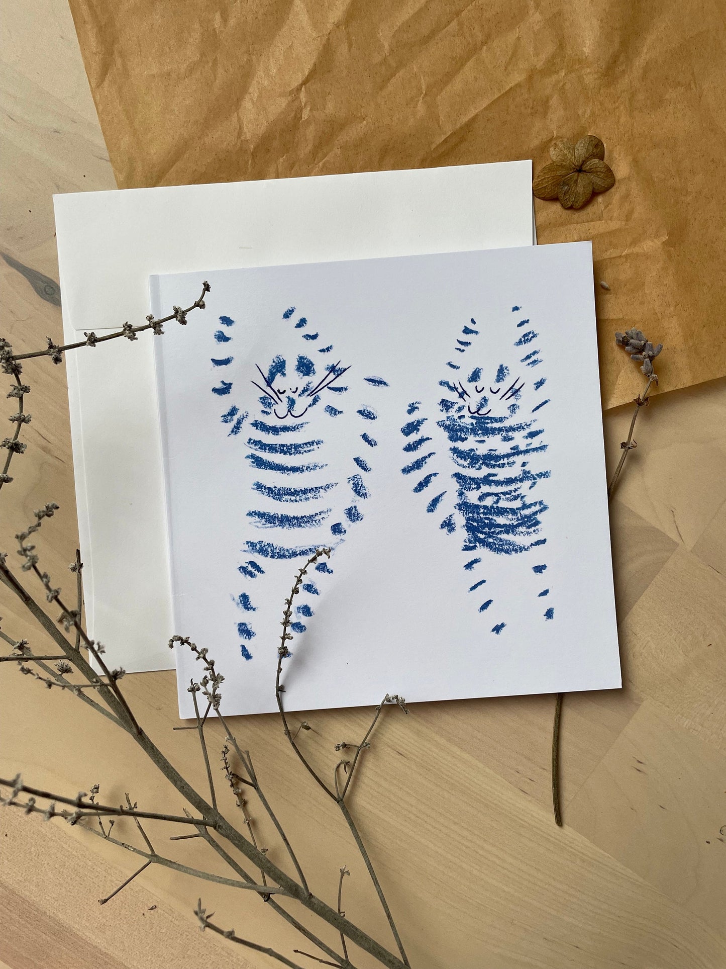 Two blue cats: Greeting card