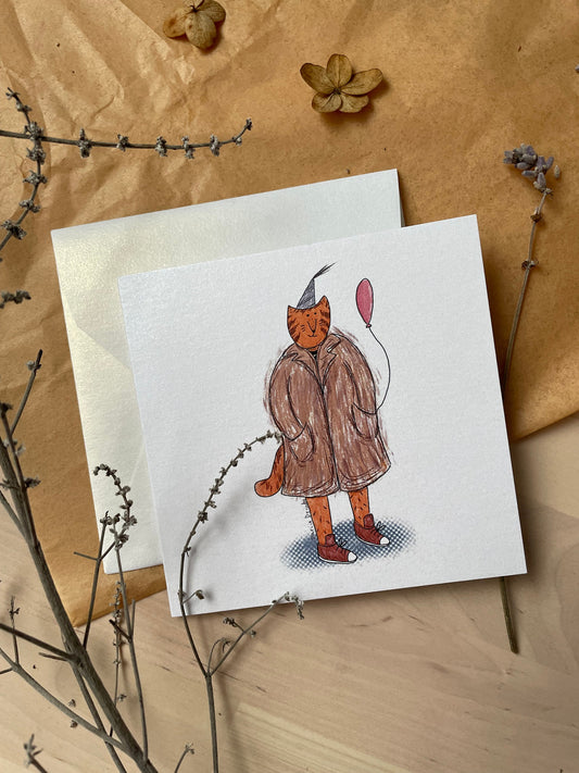 Birthday card - Cat with Balloon in Hat