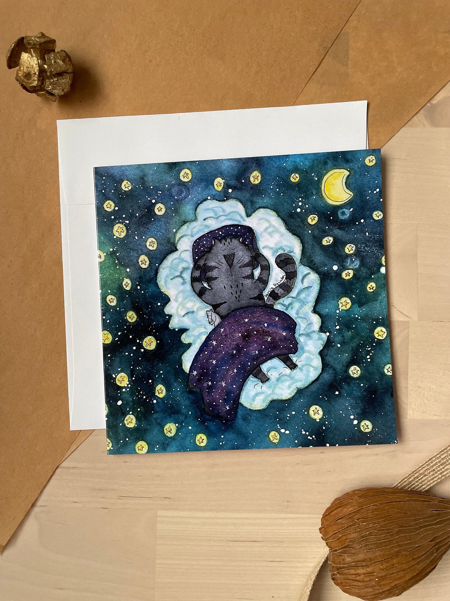 Square card starry night/ Sleeping on cloud: Greeting card