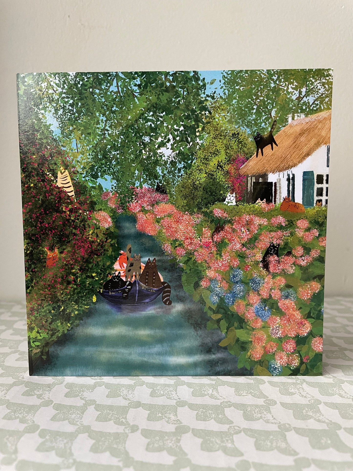 Cats at a canal: Greeting card